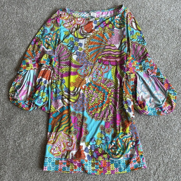 Trina Turk Pink/Blue Casablanca Floral Paisley Cover Up Sz XS EUC - Picture 2 of 8